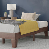 English Elm Finish Wood Twin Platform Bed with Wooden Support Slats, No Box Spring Required