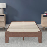 English Elm Finish Wood Twin Platform Bed with Wooden Support Slats, No Box Spring Required