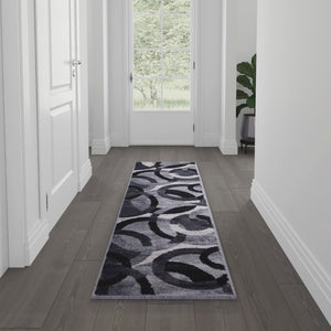 English Elm Geometric 2' x 7' Black and Olefin Area Rug with Jute Backing, Living Room, Bedroom