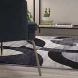 English Elm Geometric 5' x 7' Black and Olefin Area Rug with Jute Backing, Living Room, Bedroom