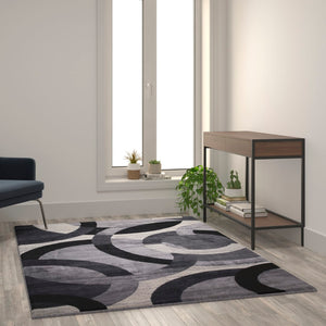 English Elm Geometric 5' x 7' Black and Olefin Area Rug with Jute Backing, Living Room, Bedroom