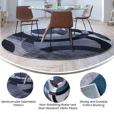 English Elm Geometric 5' x 5' Black and Round Olefin Area Rug with Jute Backing, Living Room, Bedroom