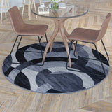 English Elm Geometric 5' x 5' Black and Round Olefin Area Rug with Jute Backing, Living Room, Bedroom