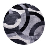 English Elm Geometric 5' x 5' Black and Round Olefin Area Rug with Jute Backing, Living Room, Bedroom