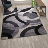 English Elm Geometric 8' x 10' Black and Olefin Area Rug with Jute Backing, Living Room, Bedroom