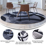 English Elm Geometric 8' x 8' Black and Round Olefin Area Rug with Jute Backing, Living Room, Bedroom