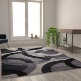 English Elm Geometric 6' x 9' Black and Olefin Area Rug with Jute Backing, Living Room, Bedroom