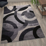 English Elm Geometric 6' x 9' Black and Olefin Area Rug with Jute Backing, Living Room, Bedroom