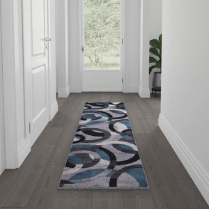 English Elm Geometric 2' x 7' and Gray Olefin Area Rug with Jute Backing, Living Room, Bedroom