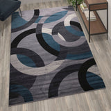 English Elm Geometric 5' x 7' and Gray Olefin Area Rug with Jute Backing, Living Room, Bedroom