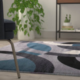 English Elm Geometric 5' x 7' and Gray Olefin Area Rug with Jute Backing, Living Room, Bedroom