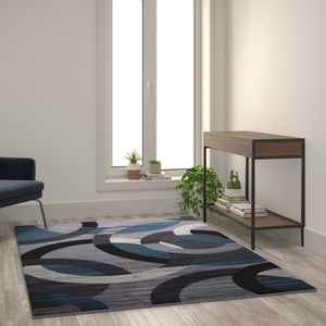 English Elm Geometric 5' x 7' and Gray Olefin Area Rug with Jute Backing, Living Room, Bedroom