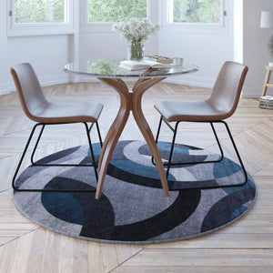 English Elm Geometric 5' x 5' and Gray Round Olefin Area Rug with Jute Backing, Living Room, Bedroom