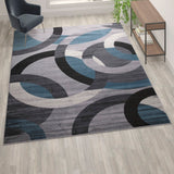 English Elm Geometric 8' x 10' and Gray Olefin Area Rug with Jute Backing, Living Room, Bedroom