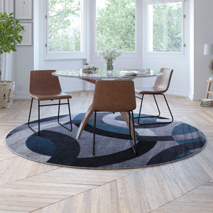 English Elm Geometric 8' x 8' and Gray Round Olefin Area Rug with Jute Backing, Living Room, Bedroom