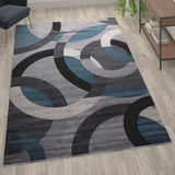 English Elm Geometric 6' x 9' and Gray Olefin Area Rug with Jute Backing, Living Room, Bedroom