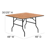 English Elm Commercial Grade 4-Foot Square Wood Folding Banquet Table