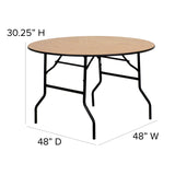 English Elm Commercial Grade 4-Foot Round Wood Folding Banquet Table with Clear Coated Finished Top