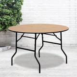 4-Foot Round Wood Folding Banquet Table - Commercial Grade, Clear Coated Finish