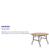 English Elm Commercial Grade 4-Foot Round Wood Folding Banquet Table with Clear Coated Finished Top