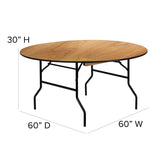 English Elm Commercial Grade 5-Foot Round Wood Folding Banquet Table with Clear Coated Finished Top