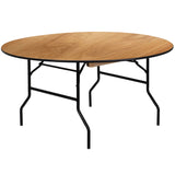 English Elm Commercial Grade 5-Foot Round Wood Folding Banquet Table with Clear Coated Finished Top