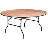 English Elm Commercial Grade 5.5-Foot Round Wood Folding Banquet Table with Clear Coated Finished Top