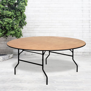 English Elm Commercial Grade 6-Foot Round Wood Folding Banquet Table with Clear Coated Finished Top