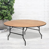 6ft Round Wood Folding Banquet Table | Commercial Grade | Seats Up to 10 | 1240 lb Capacity