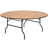 English Elm Commercial Grade 6-Foot Round Wood Folding Banquet Table with Clear Coated Finished Top