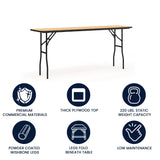 English Elm Commercial Grade 6-Foot Rectangular Wood Folding Training / Seminar Table with Smooth Clear Coated Finished Top