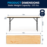 English Elm Commercial Grade 6-Foot Rectangular Wood Folding Training / Seminar Table with Smooth Clear Coated Finished Top