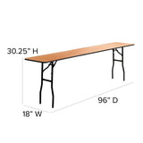 English Elm Commercial Grade 8-Foot Rectangular Wood Folding Training / Seminar Table with Smooth Clear Coated Finished Top