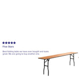 English Elm Commercial Grade 8-Foot Rectangular Wood Folding Training / Seminar Table with Smooth Clear Coated Finished Top