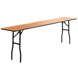 English Elm Commercial Grade 8-Foot Rectangular Wood Folding Training / Seminar Table with Smooth Clear Coated Finished Top