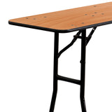 English Elm Commercial Grade 8-Foot Rectangular Wood Folding Training / Seminar Table with Smooth Clear Coated Finished Top