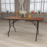 Commercial Grade 5-Foot Wood Folding Banquet Table with Clear Coated Top