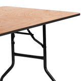 English Elm Commercial Grade 5-Foot Rectangular Wood Folding Banquet Table with Clear Coated Finished Top