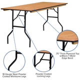 English Elm Commercial Grade 6-Foot Rectangular Wood Folding Banquet Table with Clear Coated Finished Top