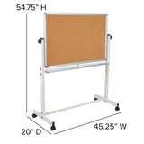 English Elm Commercial Grade Series 45.25"W x 54.75"H Reversible Mobile Cork Bulletin Board and White Board with Pen Tray