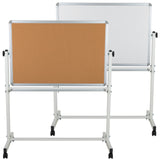 English Elm Commercial Grade Series 45.25"W x 54.75"H Reversible Mobile Cork Bulletin Board and White Board with Pen Tray