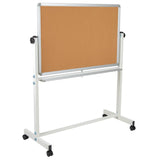 English Elm Commercial Grade Series 45.25"W x 54.75"H Reversible Mobile Cork Bulletin Board and White Board with Pen Tray