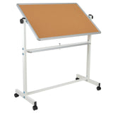 English Elm Commercial Grade Series 45.25"W x 54.75"H Reversible Mobile Cork Bulletin Board and White Board with Pen Tray