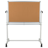 English Elm Commercial Grade Series 45.25"W x 54.75"H Reversible Mobile Cork Bulletin Board and White Board with Pen Tray