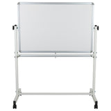 English Elm Commercial Grade Series 45.25"W x 54.75"H Reversible Mobile Cork Bulletin Board and White Board with Pen Tray