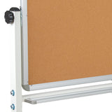 English Elm Commercial Grade Series 45.25"W x 54.75"H Reversible Mobile Cork Bulletin Board and White Board with Pen Tray