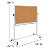 English Elm Commercial Grade Series 53"W x 59"H Reversible Mobile Cork Bulletin Board and White Board with Pen Tray