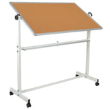 English Elm Commercial Grade Series 53"W x 59"H Reversible Mobile Cork Bulletin Board and White Board with Pen Tray