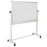 English Elm Commercial Grade Series 53"W x 59"H Reversible Mobile Cork Bulletin Board and White Board with Pen Tray