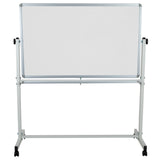 English Elm Commercial Grade Series 53"W x 59"H Reversible Mobile Cork Bulletin Board and White Board with Pen Tray